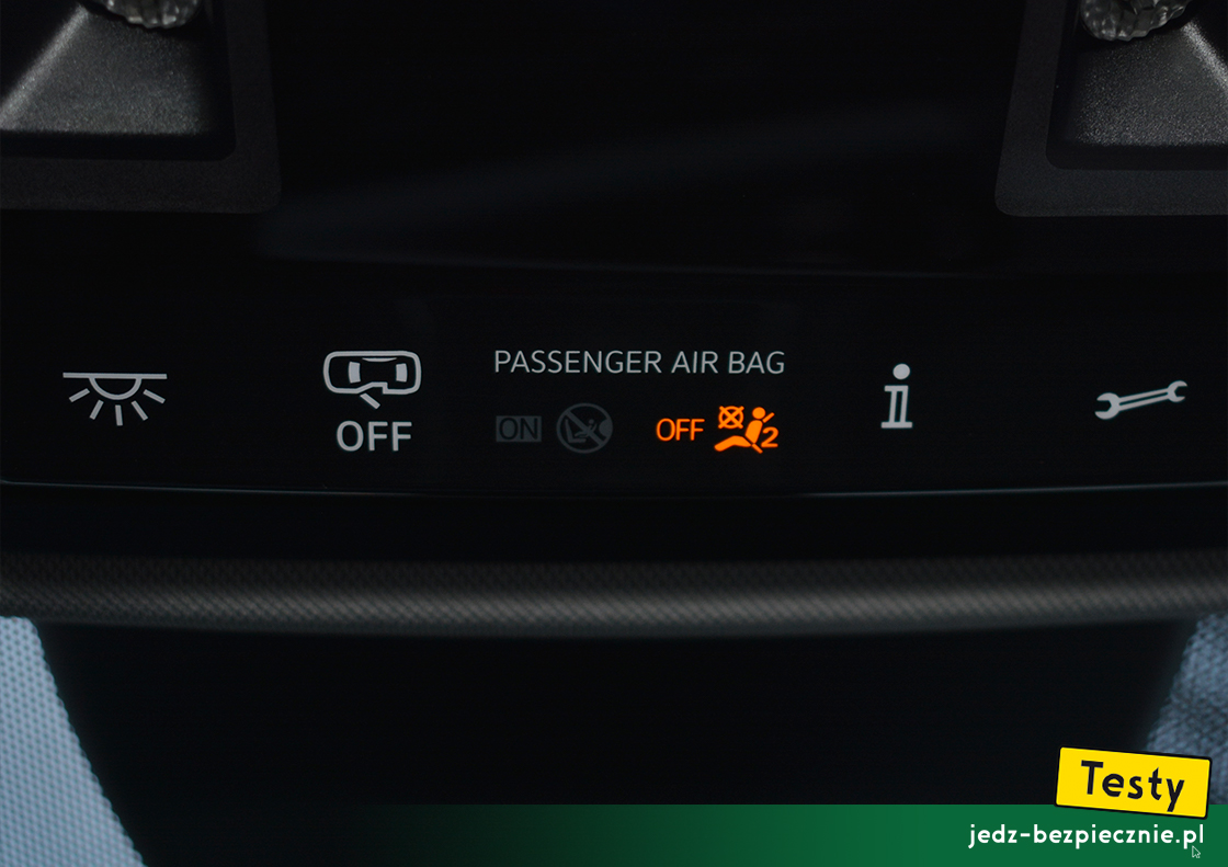 Testy - SEAT Leon IV Sportstourer - sygnalizacja nieaktywnej poduszki powietrznej pasażera, OFF