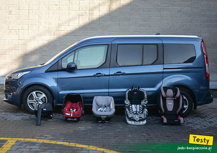 Testy - Ford Grand Tourneo Connect II facelifting - próby z montażem fotelików samochodowych dla dzieci, pas bezpieczeństwa, Isofix, i-size, top-tether