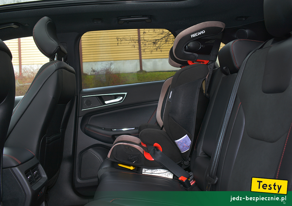 Testy - Ford Edge II facelifting - próba z fotelikiem dziecięcym Recaro, przodem do kierunku jazdy, kanapa