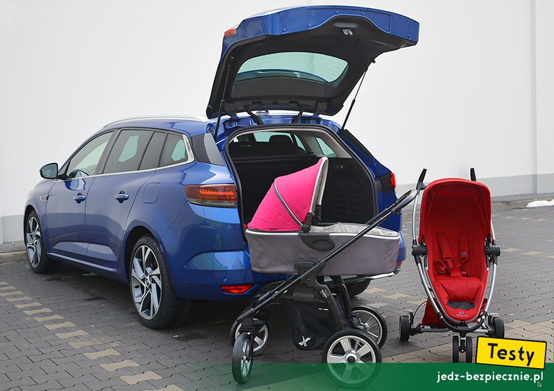 Testy - Renault Megane IV Grandtour fl plug-in - próby z pakowaniem do bagażnika wózków dziecięcych X-lander i Quinny