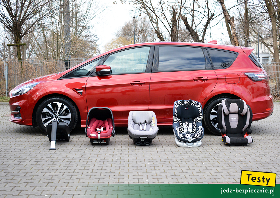 Testy - Ford S-Max hybrid - próby z montażem fotelików samochodowych dla dzieci, pas bezpieczeństwa, Isofix, i-size, top-tether