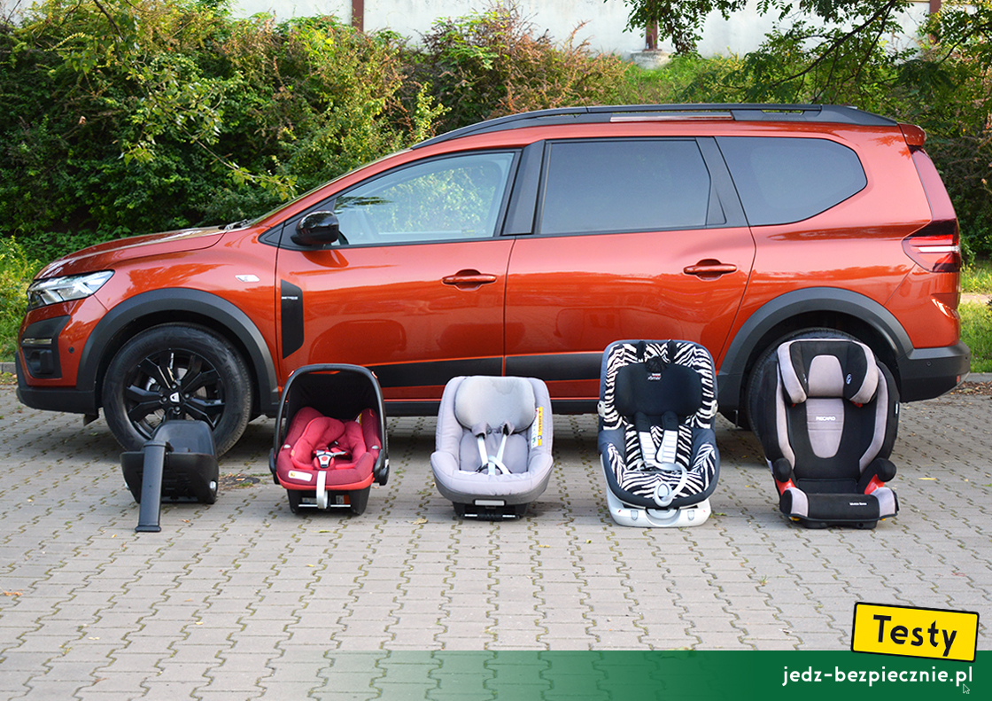 Testy - Dacia Jogger 5-osobowa - próby z montażem fotelików samochodowych dla dzieci, pas bezpieczeństwa, Isofix, i-size, top-tether