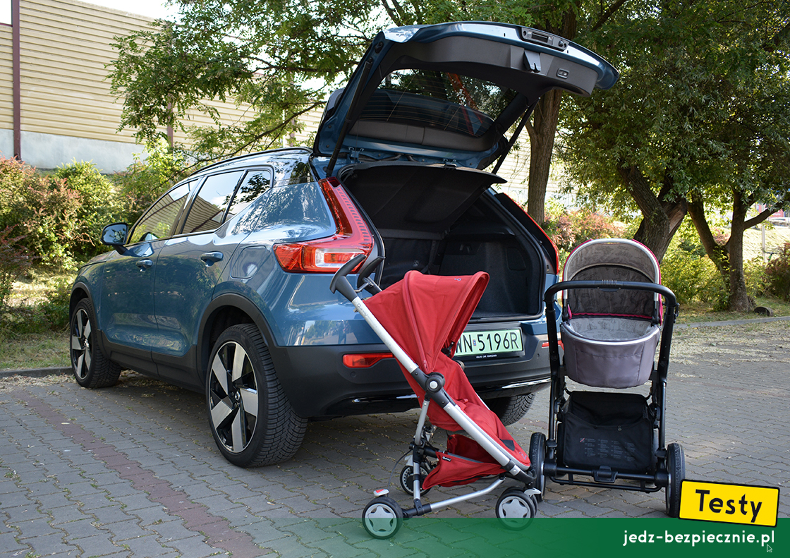 Testy - Volvo XC40 Recharge - próby z pakowaniem do bagażnika wózków dziecięcych, X-lander, Quinny
