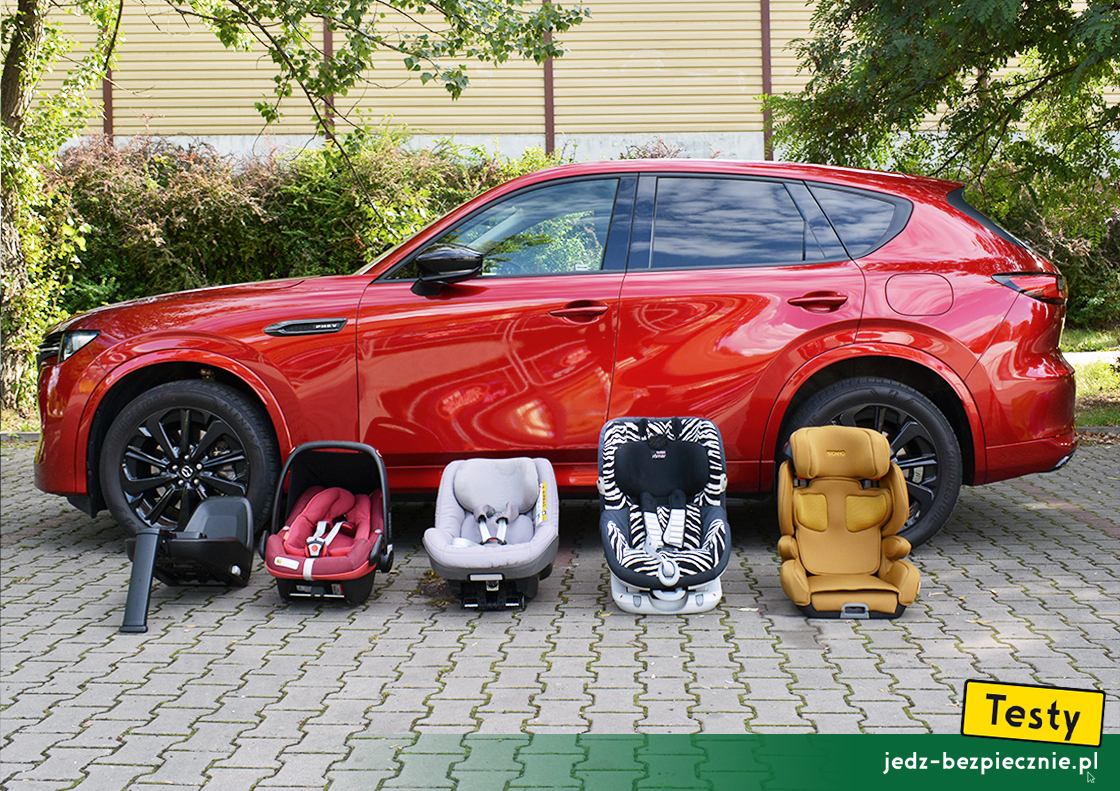 Testy - Mazda CX-60 plug-in - próby z montażem fotelików samochodowych dla dzieci, pas bezpieczeństwa, Isofix, i-size, top-tether, tyłem, przodem, do kierunku jazdy