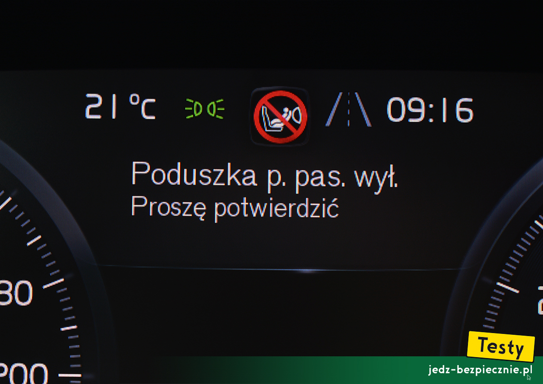 Testy - Volvo XC40 AWD - potwierdzenie zmiany statusu poduszki powietrznej pasażera