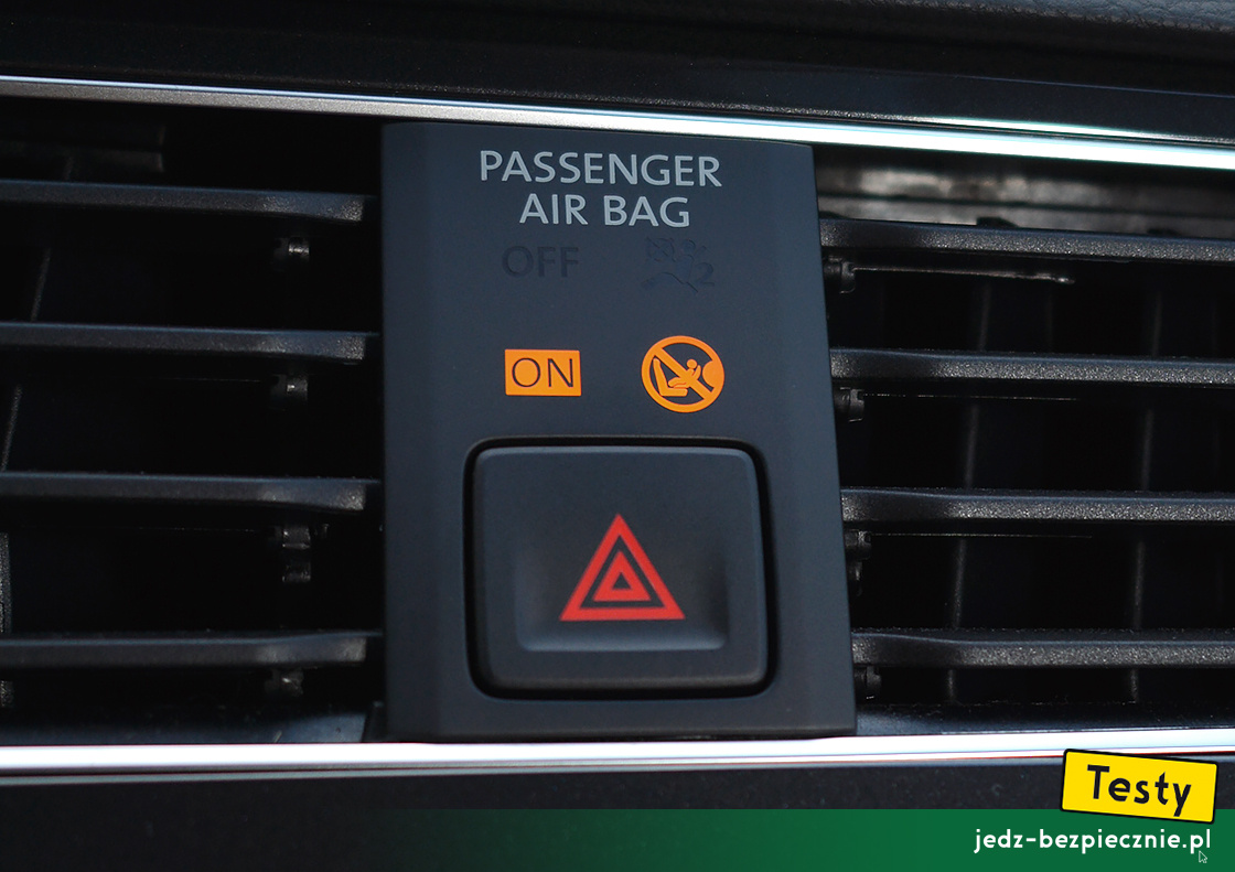Testy - Volkswagen Tiguan II eHybrid fl 2020 - informacja o aktywnej poduszce powietrznej pasażera, ON