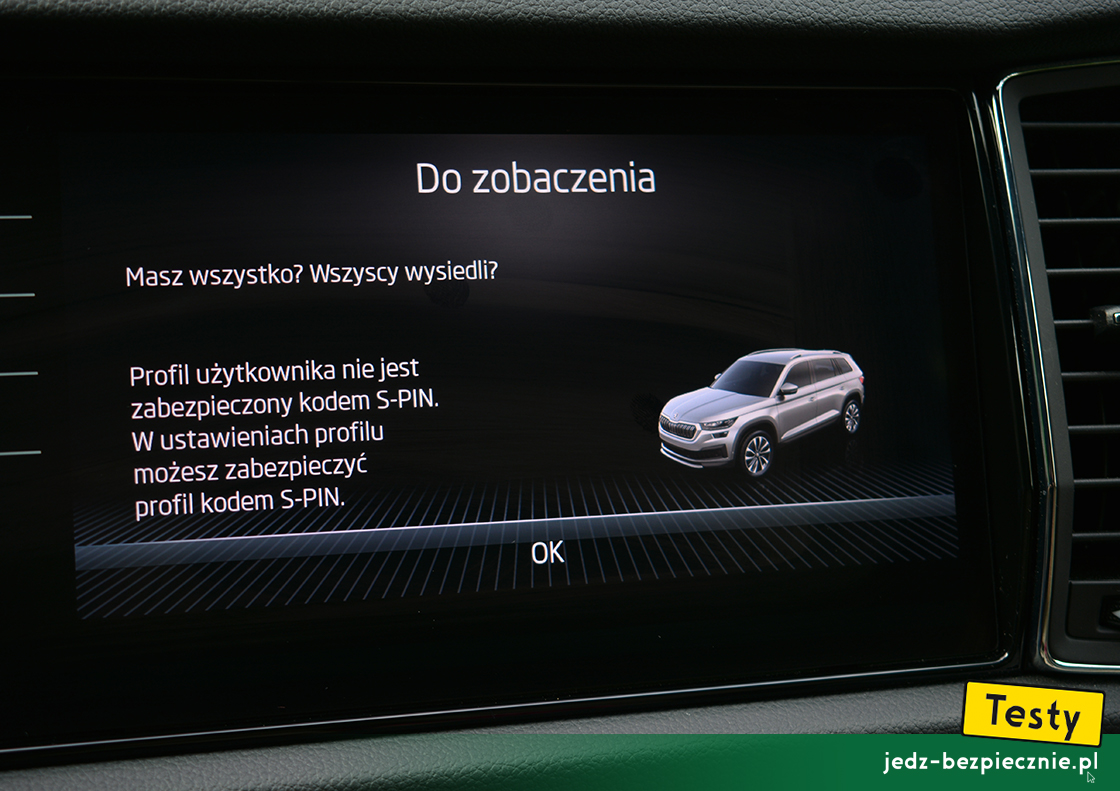 Testy - Skoda Kodiaq fl II 5-osobowa - ostrzeżenie, sprawdź tylne siedzenia