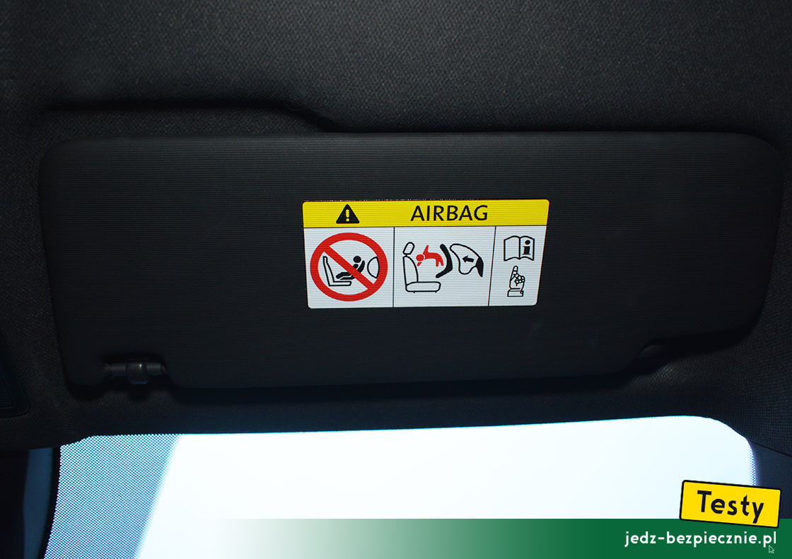 Testy - SEAT Arona facelifting - osłona przeciwsłoneczna, ostrzeżenie, fotelik tyłem do kierunku jazdy, aktywna poduszka powietrzna pasażera