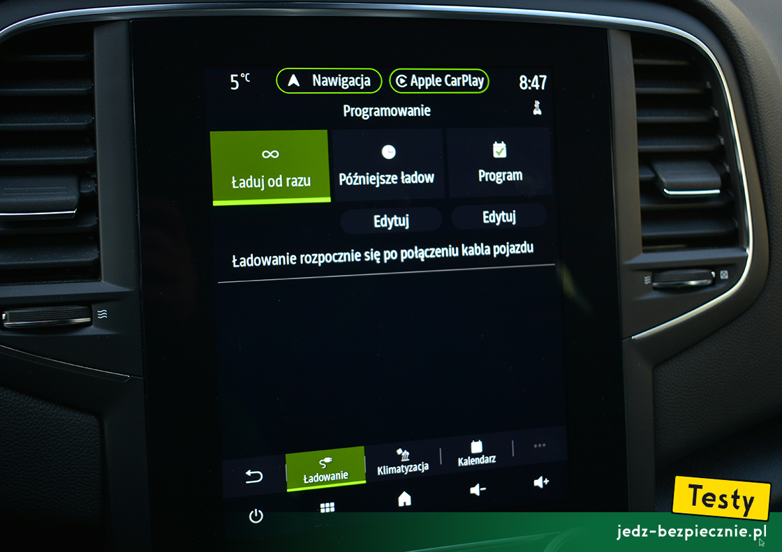 Testy - Renault Megane IV Grandtour FL Plug-in - panel do programowania ładowania baterii