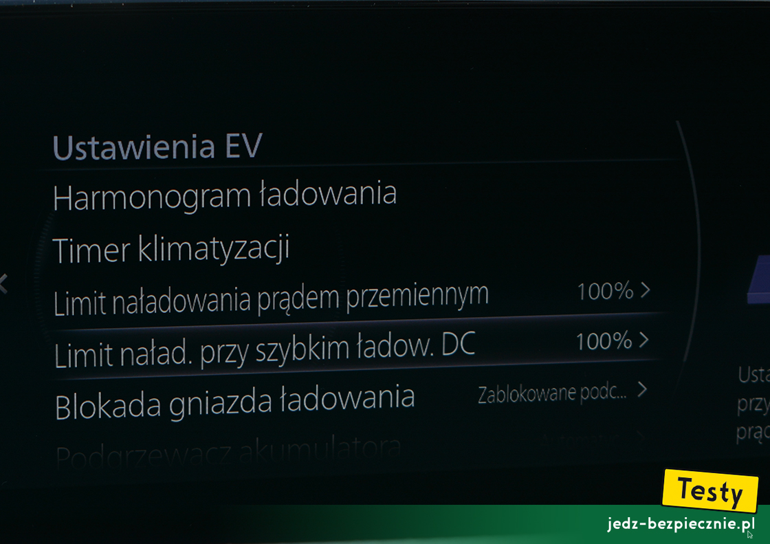 Testy - Mazda MX-30 - ustawienia ładowania baterii
