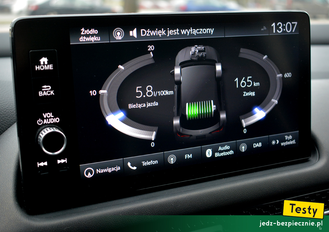 Testy - Honda ZR-V e:HEV - centralny wyświetlacz, monitor przepływu energii