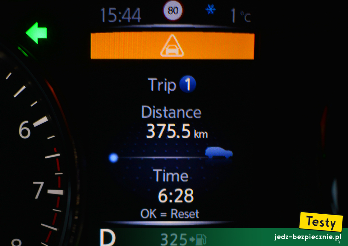 Testy - Nissan X-Trail III - system autonomicznego hamowania awaryjnego przed przeszkodą